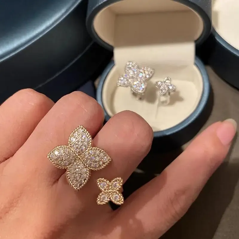 Anello di apertura a forma di fiore CAOSHI, elegante ed estetico, per accessori da festa quotidiani femminili con zirconi brillanti, elegante da sposa per donna_voghion.com