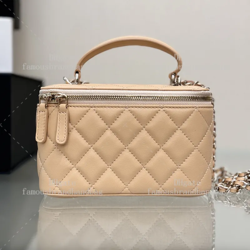 Designer Lambskin Leather Black Vanity Bag With Chain Luxury Designer Lambskin Leather Black Vanity Bag With Chain Luxury
