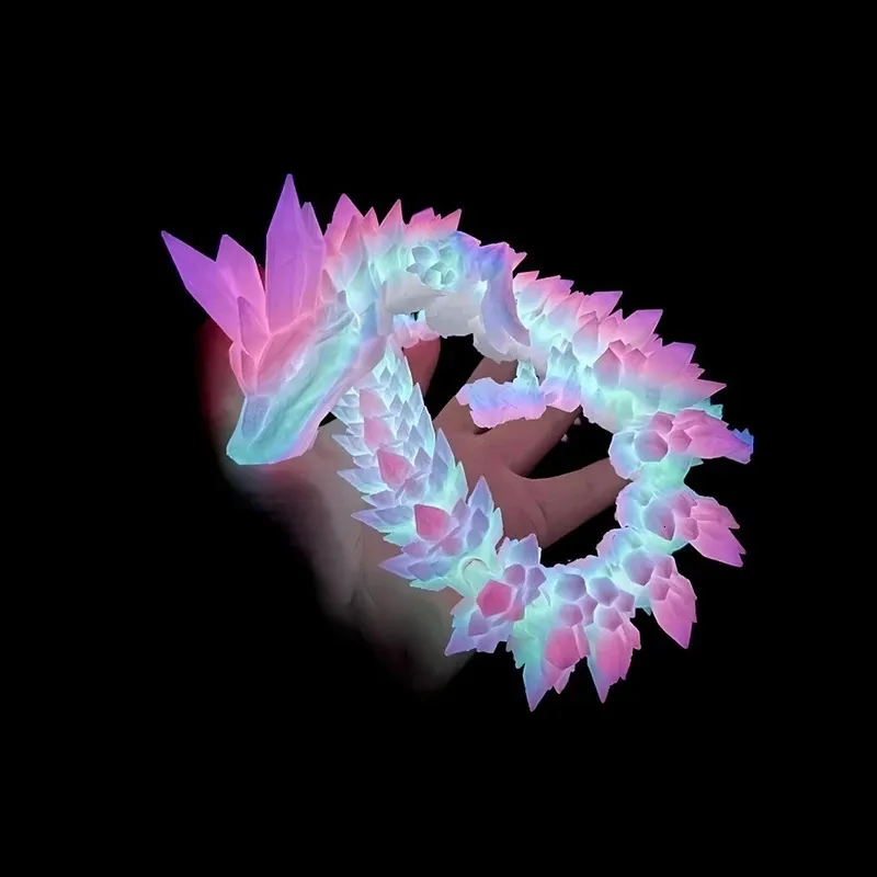 Dragon Articulé Imprimé 3D – Bleu Fluorescent – Jouet Lumineux Et Flexible – Articulations Mobiles – Décoration De Bureau Ou Cadeau Fantastique