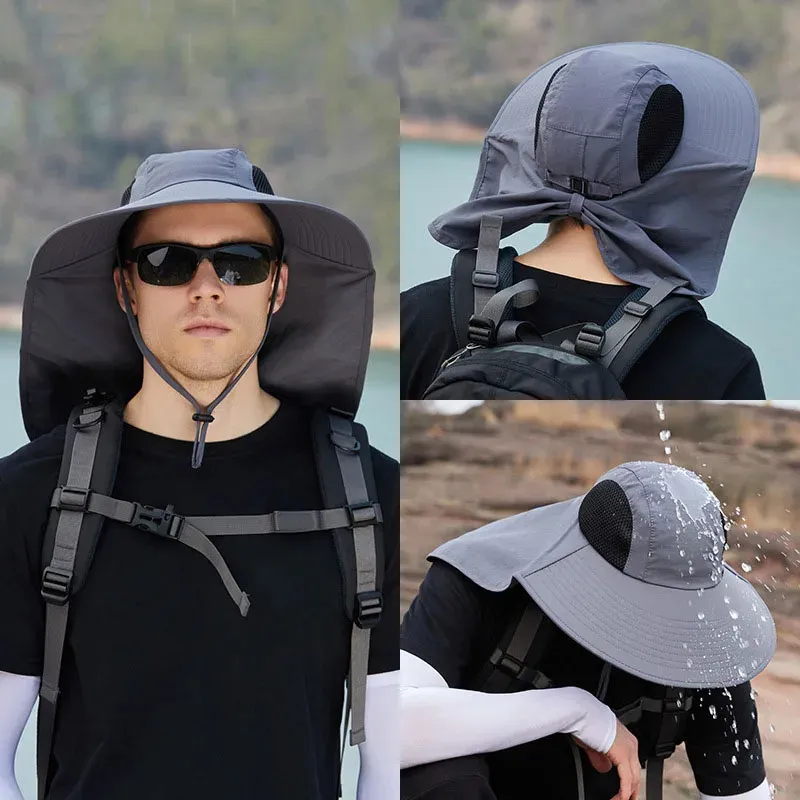 Chapeau Bucket Unisexe Avec Protection Cou Et Large Bord UPF 50 - Noir, Taille Unique