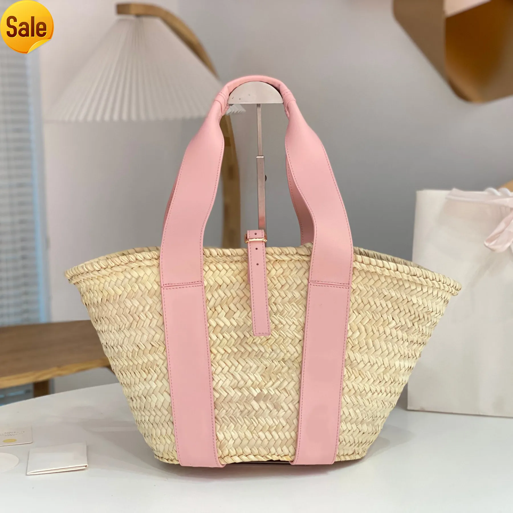 Women's Straw Tote Handbag: Large Woven Summer Beach Bag With Leather ...