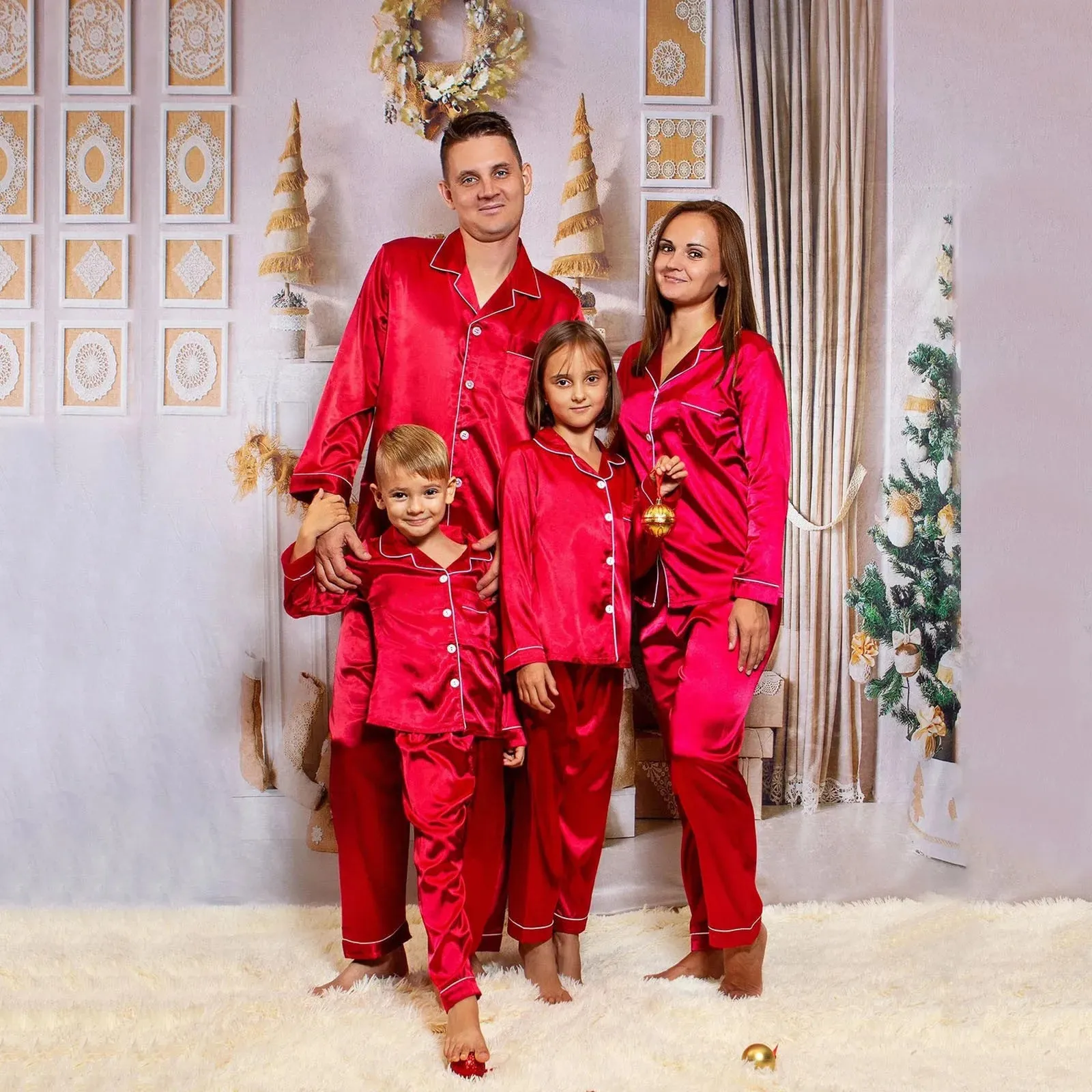Pajama Sets Family Matching Silk Pajamas Satin Family Christmas