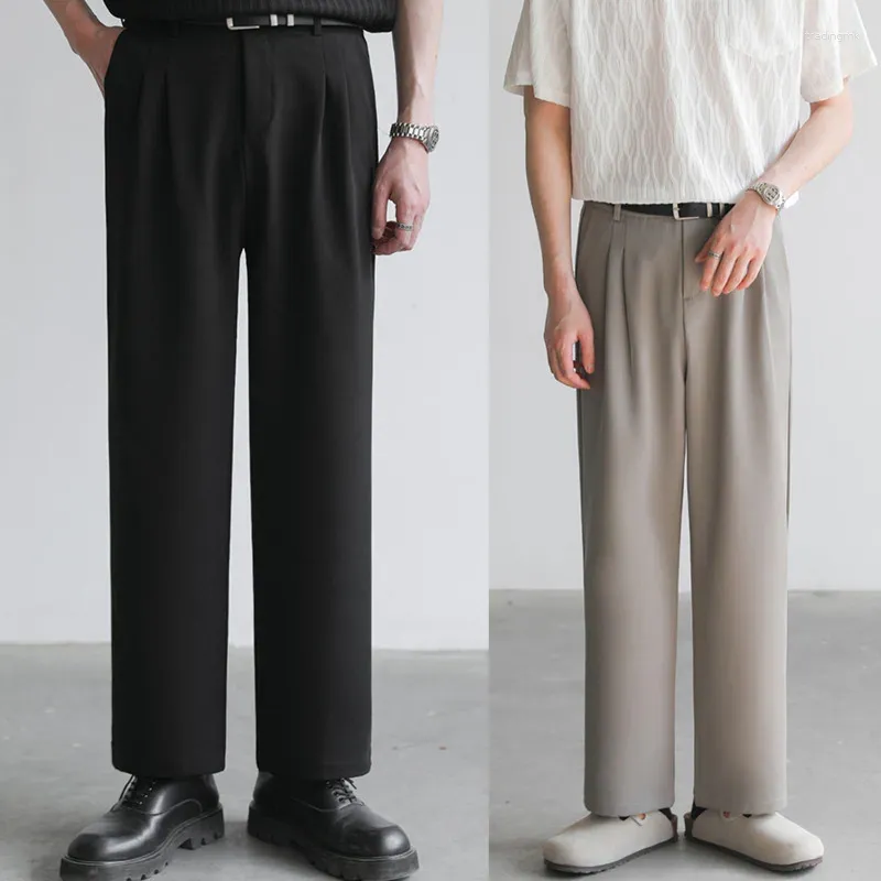 Grey Black Suit Pants Men Fashion Social Mens Dress Pants Korean Loose Straight Wide Leg Pants Mens Office Formal Trousers M-2XL
