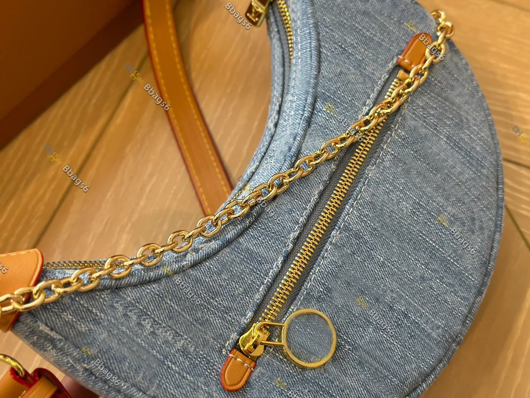 Luxury Designer Leather Hobo Half Moon Bag With Loop Closure