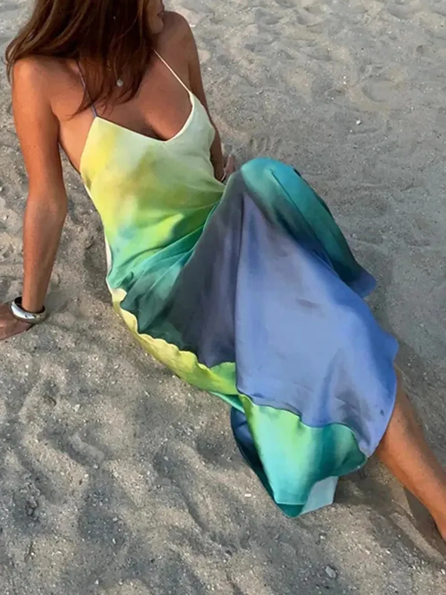 Gradient Color Spaghetti Strap V-Neck Backless Cami Summer maxi dress for Women's Summer Beach Party - Available in Sizes S-L (250225) Gradient Color Spaghetti Strap V-Neck Backless Cami Summer maxi dress for Women's Summer Beach Party - Available in Sizes S-L (250225)
