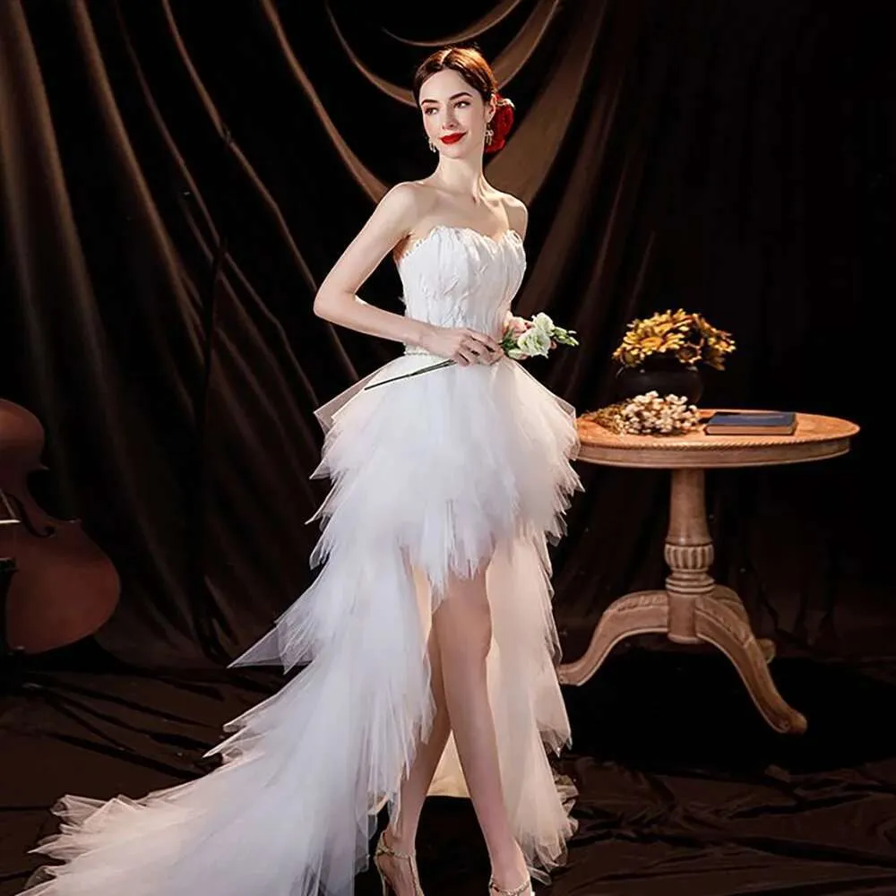 strapless open back dress Short Puff-Sleeve Party Dress: Chloe by Velvi White / XSmall main image 1