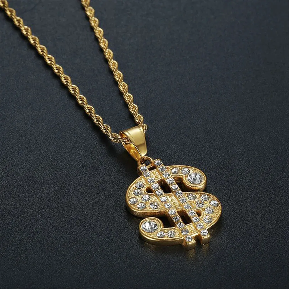 Men's Hip Hop Rapper Gold Color Iced Out Bling Dollar Sign Pendant ...