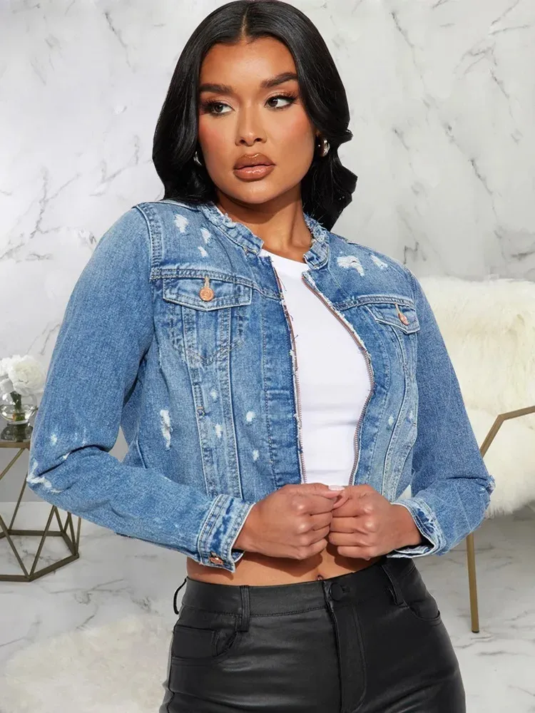 Coats Blue Puff Sleeve Denim Jacket Crop Jacket New Look Ladies