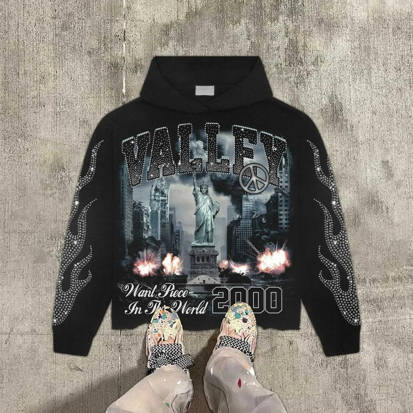 Vintage War Graphic Print Hoodie Oversized Zip Up From Katcho1