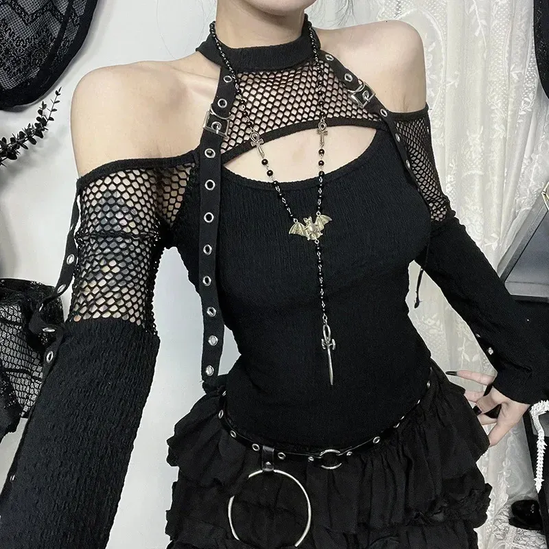 Save Big on Bulk Emo Y2k Clothes Y2K Gothic Mesh T Shirt: Women's Emo Alt  Punk Lace Up Patchwork Tee, Open Shoulder Vintage Streetwear Best Deals  on