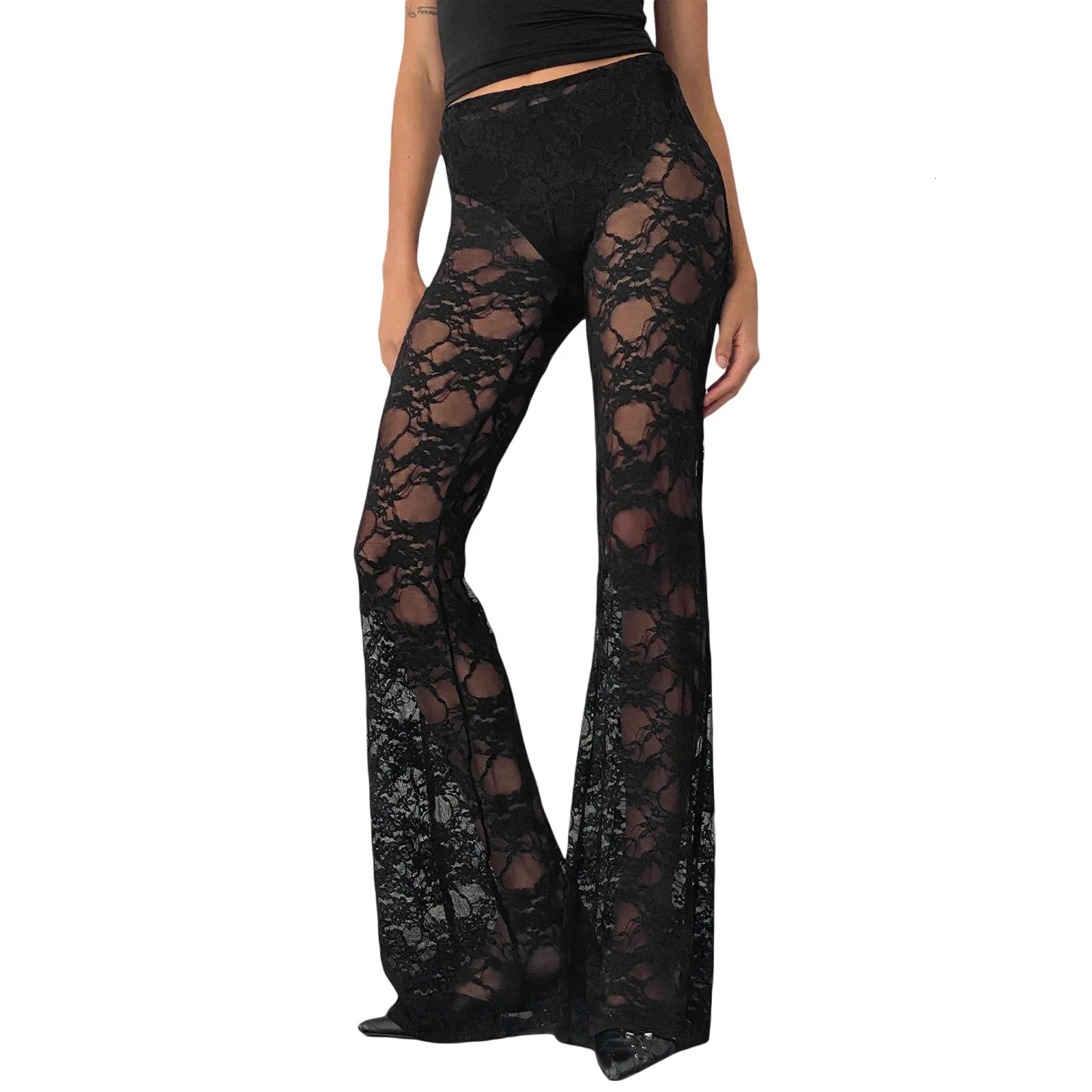 Beach Sheer Lace Leggings Womens Sheer Mesh Pants Sexy Loose Fit