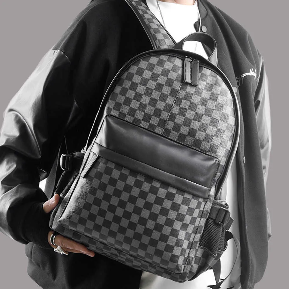 2025 Checkered Korean Edition Large Capacity Mens Travel Backpack with ...