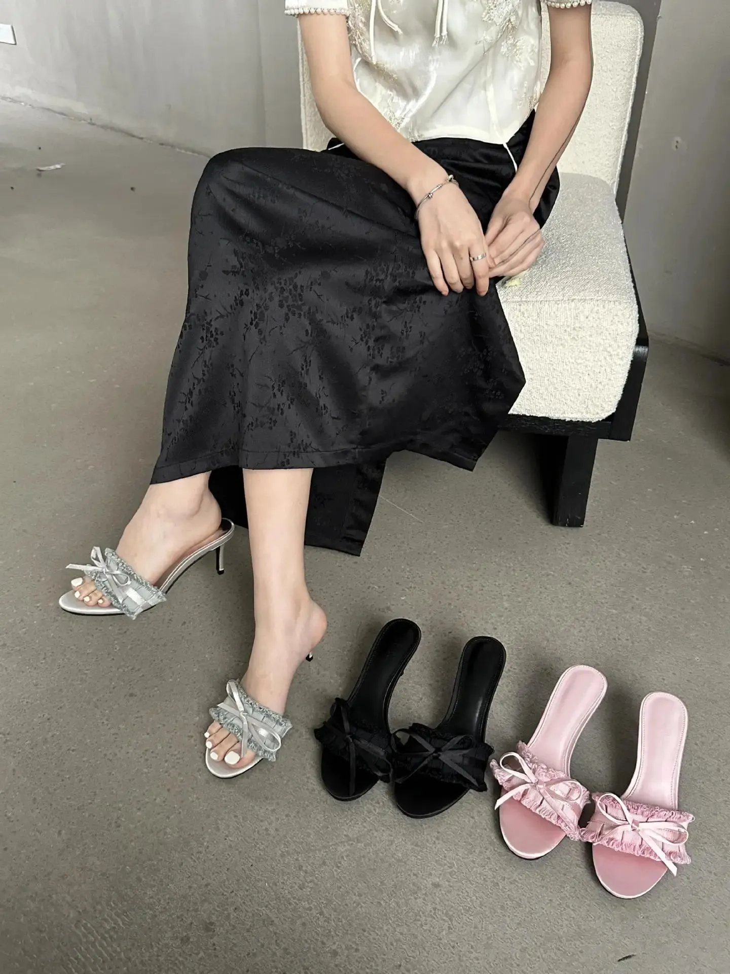 Women's Butterfly Knot Sandals Summer Flat Mules Low Heel Slides_voghion.com