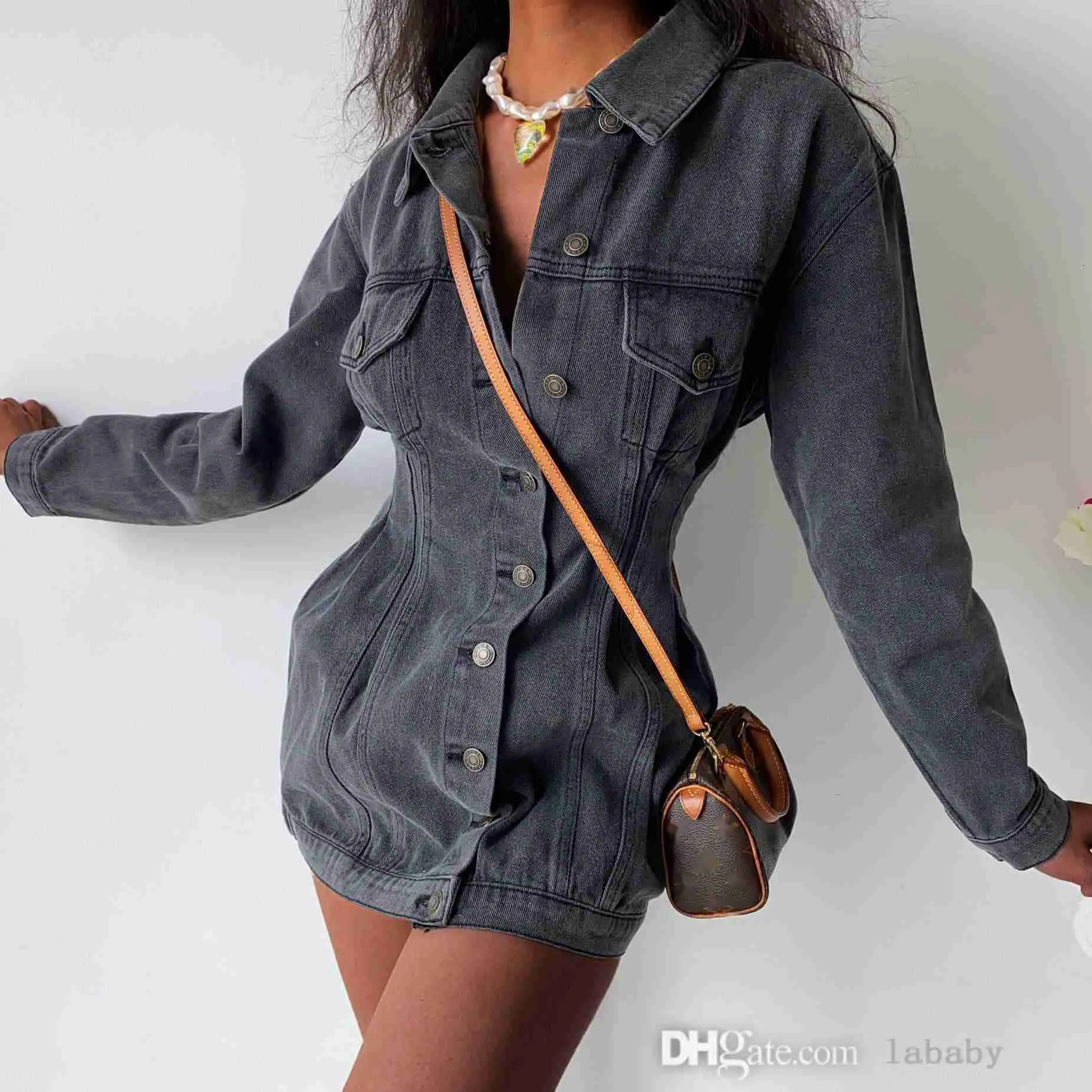 Vintage Denim fall jackets Women Dress with Button Skirt and Long Sleeves for Women - 2023 Fall/Winter Fashion
