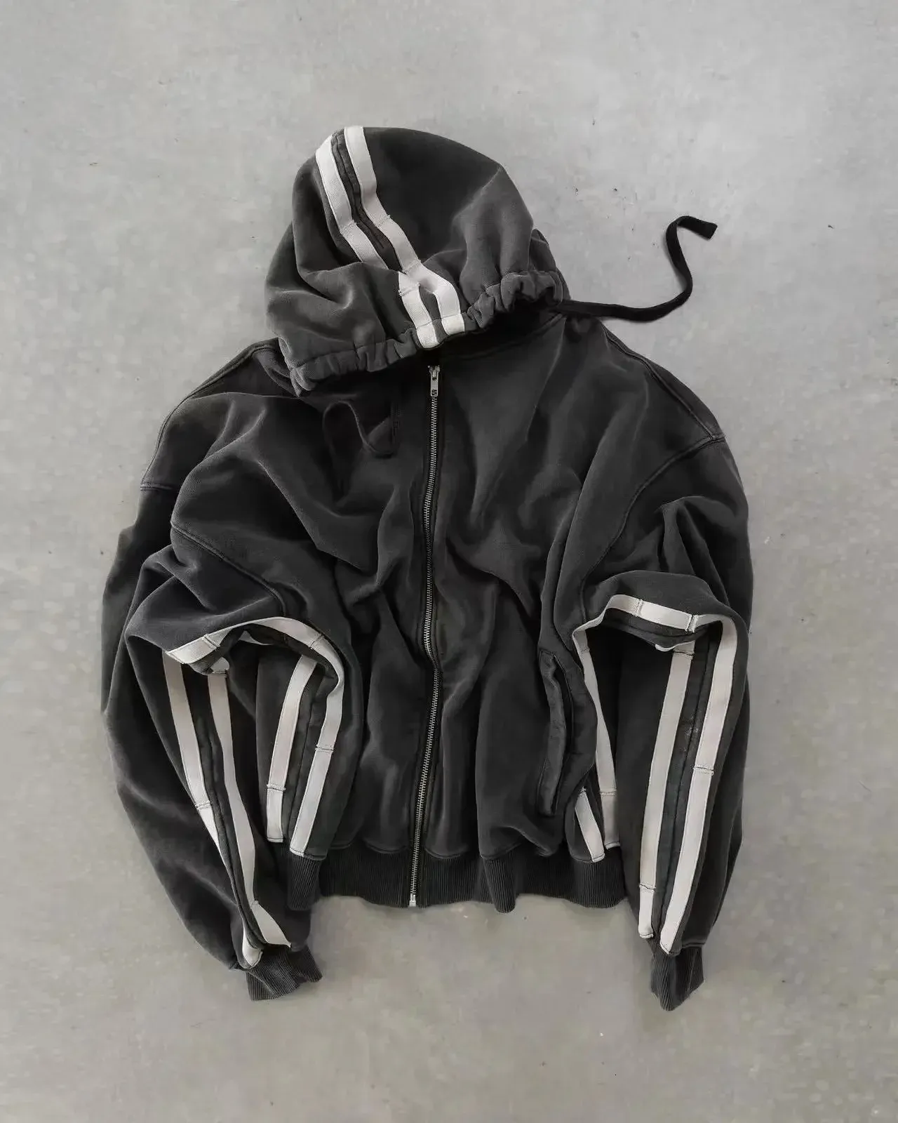 Y2K Style Zip Up Hoodie Double Stripe Graphic Sweatshirt For Men