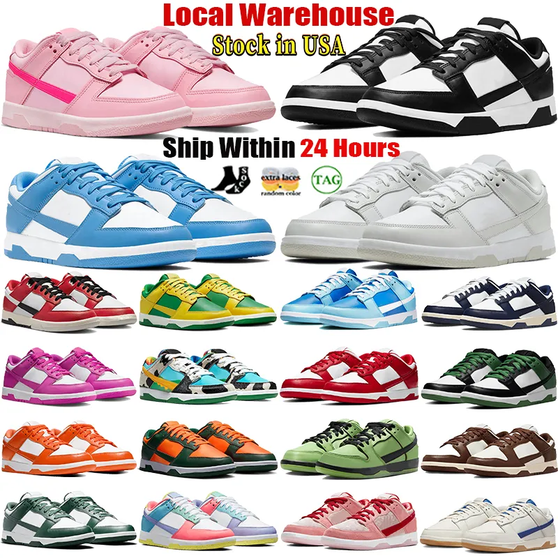 Local Warehouse Designer Panda Running Shoes Low White Black Gum Triple Pink Grey Fog University Blue Stock in USA Outdoor Mens Womens Sports Sneakers Trainers