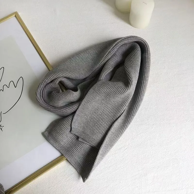 T216 Wool Knitted Scarf For Women Thick Warm Solid Color Winter, Autumn ...