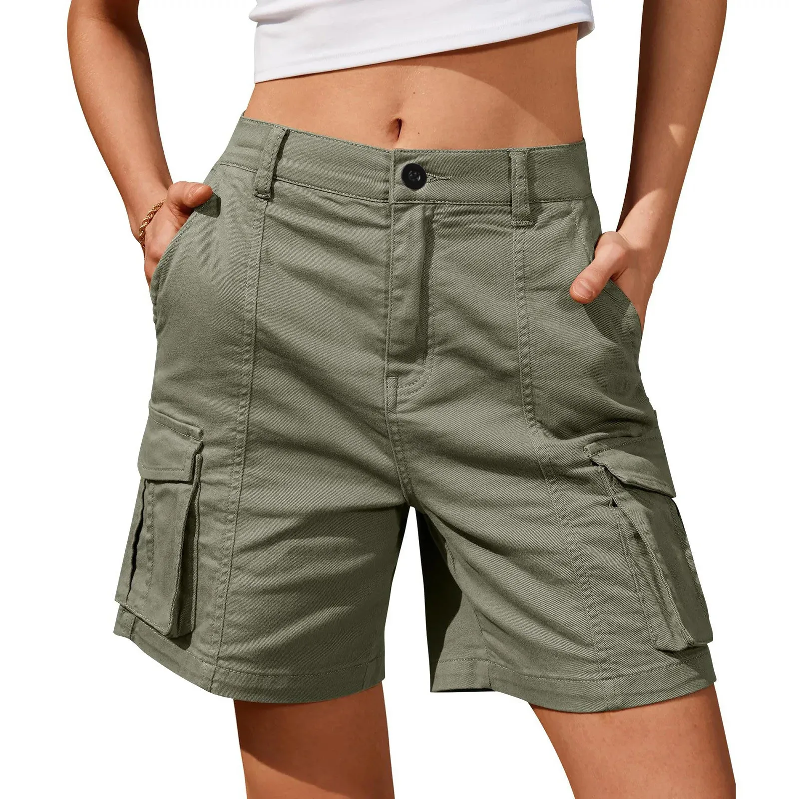 Womens Knee Length Cargo Shorts Casual Summer Cargo Pants