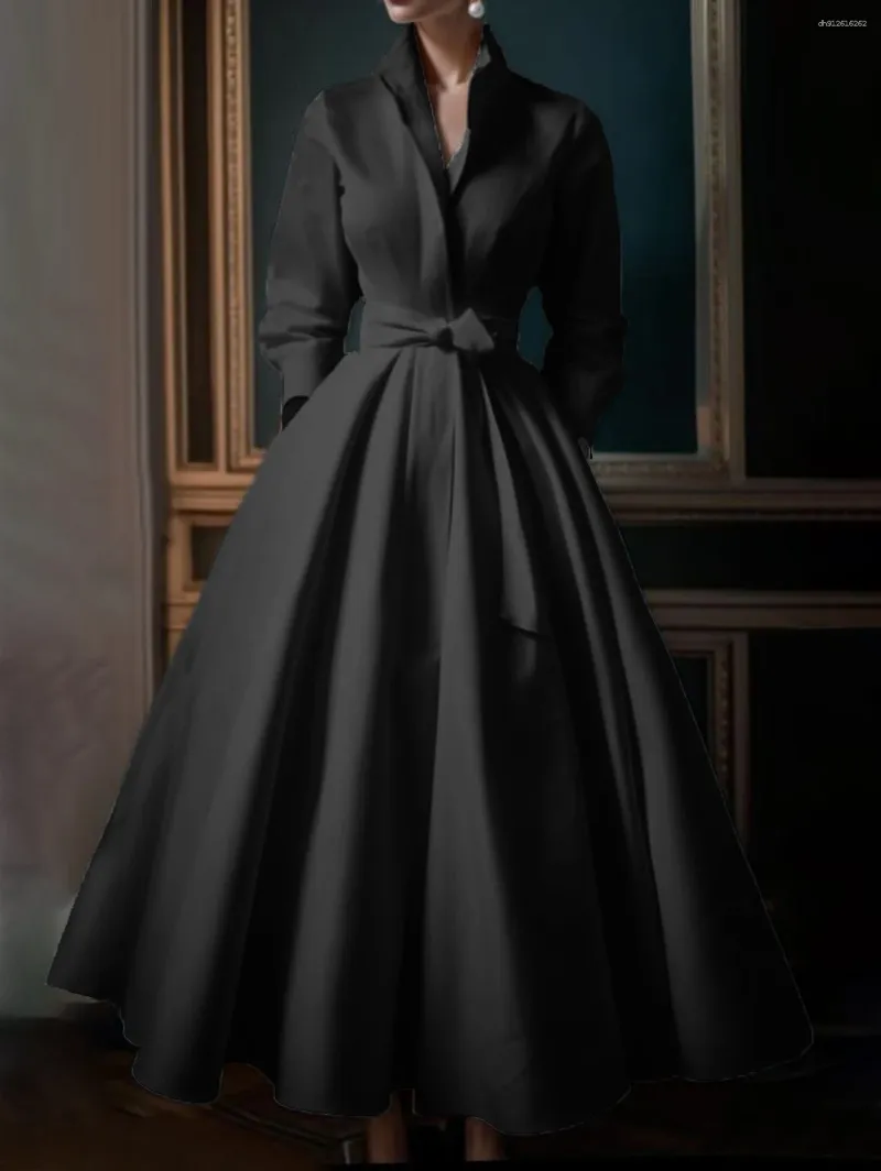 Casual Dresses Women Elegant Shirt Dress Long Sleeve Stand Collar White  Minimalist A Line Pleated Wedding Guest With Blet 2025 From 31,85  | DHgate