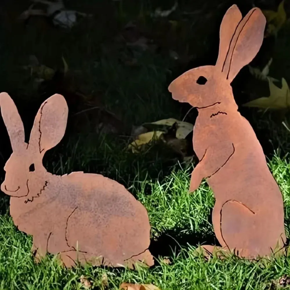 Rustic Metal Rabbit Garden Stake Rusty Bunny Silhouette Outdoor Yard ...