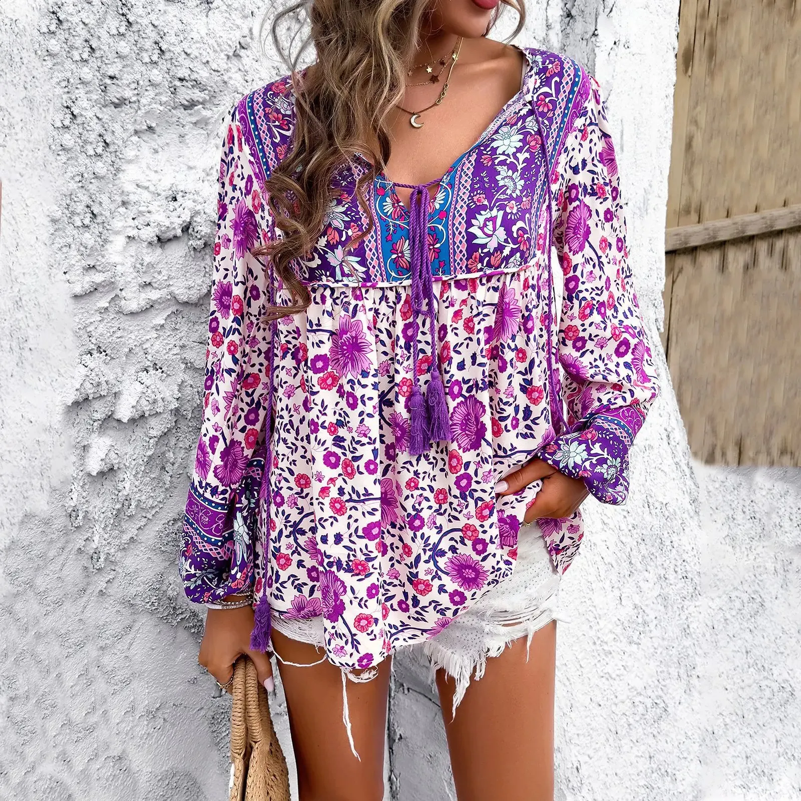 Style Boho Chic Blouses Floral Print Bohemian Style Women's