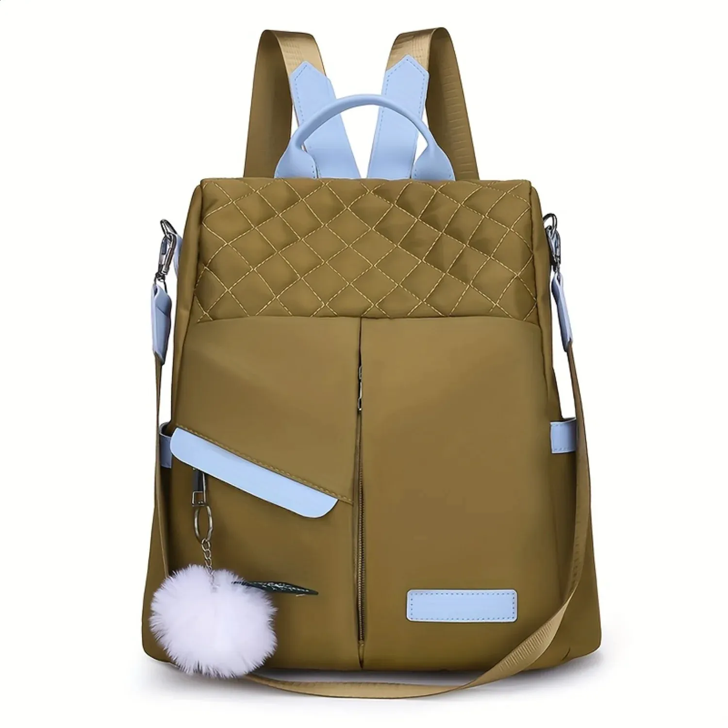 Quilted Backpack Women Convertible Purse Oxford Fabric Daypack Rucksack Tote CONVERTIBLE BACKPACK PURSE | Gift for moms | Womens Work  main image 4
