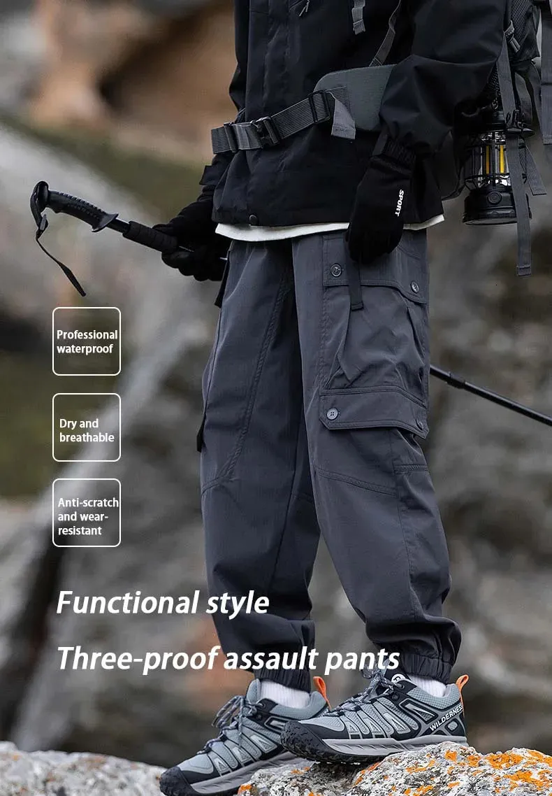 Pantalon De Randonnée Homme Coupe-vent Léger - Taille élastique, Poches à Fermeture - Respirant, Pour Plein Air