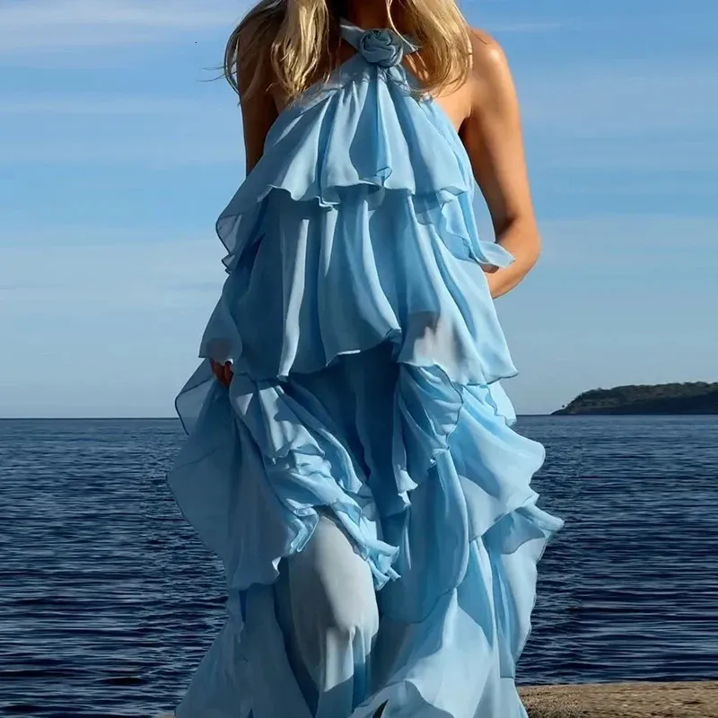 sachin and babi light blue dress Elegant Chiffon Maxi Dress: Layered Ruffle Halter... From Kang02, $37.26 In  Bulk