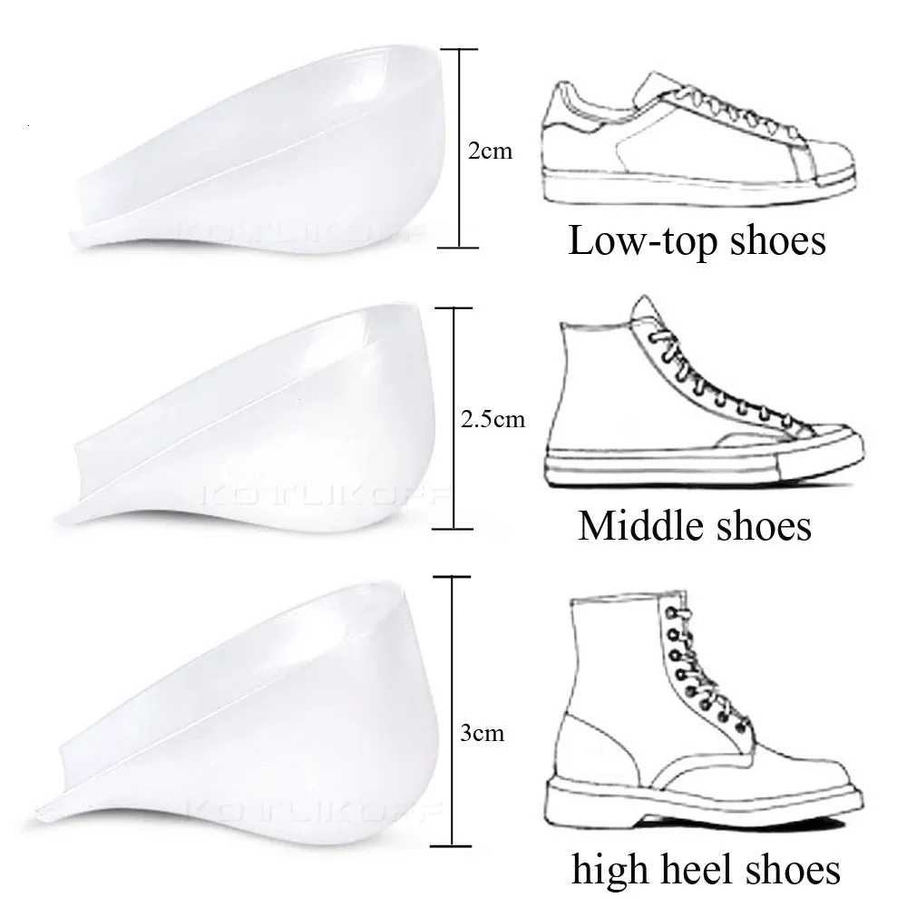 Unsichtbare Einlegesohlen mit 2 cm/2,5 cm/3 cm Fersenerhöhung aus Silikongel für Schuhe mit Fersensporn und Schmerzen im halben Fersenbereich_voghion.com