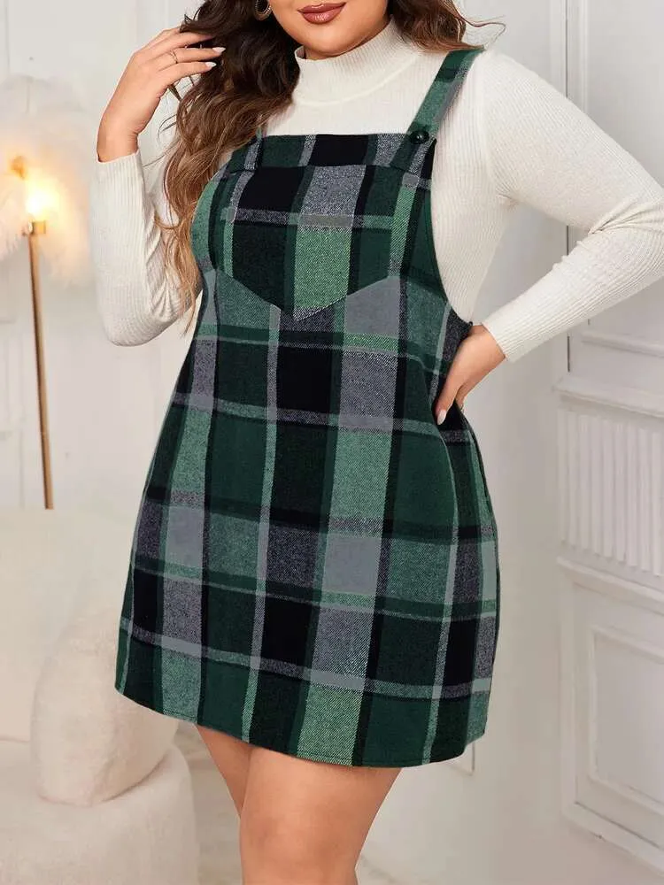 knee length dresses for ladies Red and Black Woven Plaid Mini Dress 3X-Large