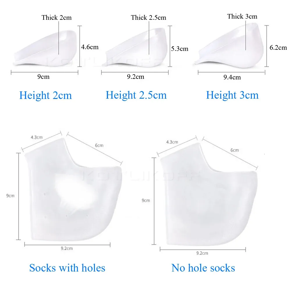 Unsichtbare Einlegesohlen mit 2 cm/2,5 cm/3 cm Fersenerhöhung aus Silikongel für Schuhe mit Fersensporn und Schmerzen im halben Fersenbereich_voghion.com
