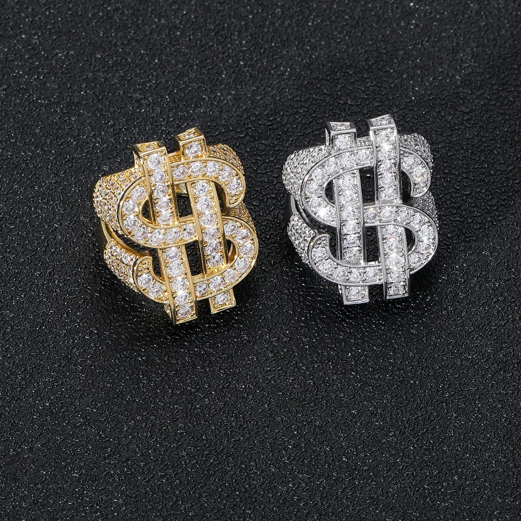 Hip Jewelry Full Moissanite Hollowed Out Dollar Symbol Hip Hop Trendsetter Personality Mens Ring Moissanite_voghion.com