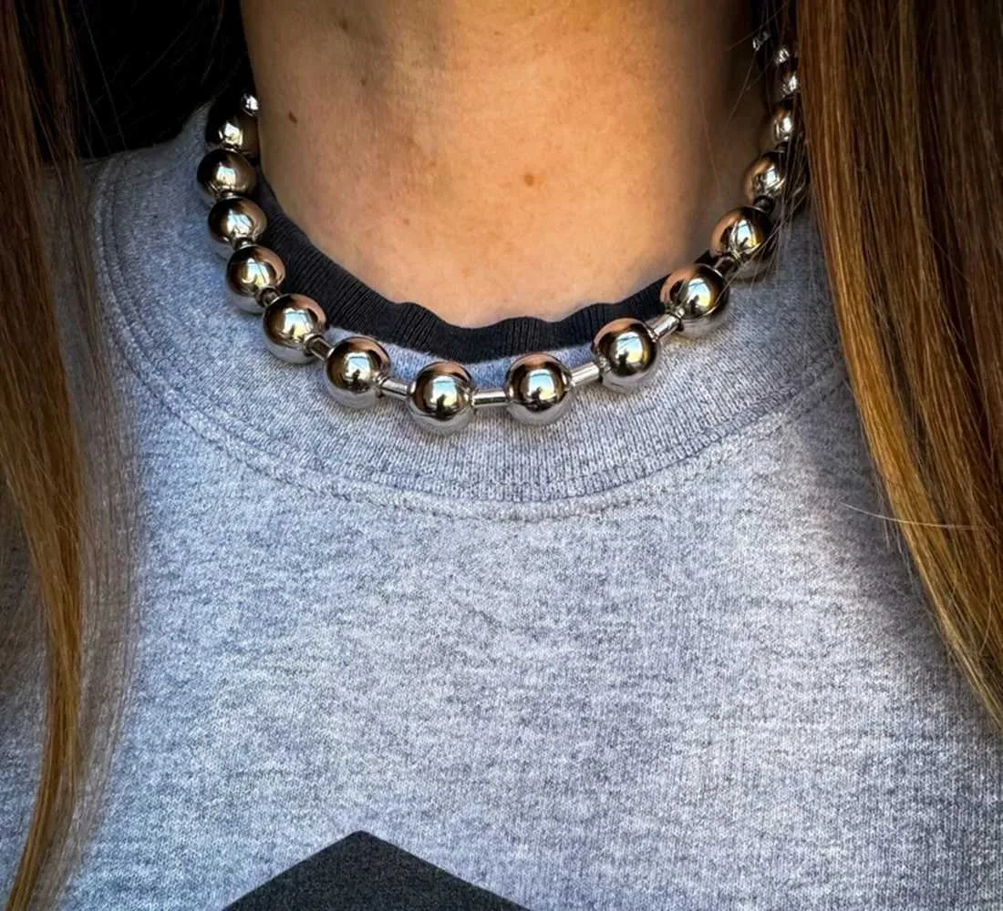 Save Big on Bulk Chunky Statement Jewellery Choke Chain Necklace, Sier  Plated Ball Chain Choker, 10mm Gothic Style Necklace, Unisex Chunky Jewelry  For
