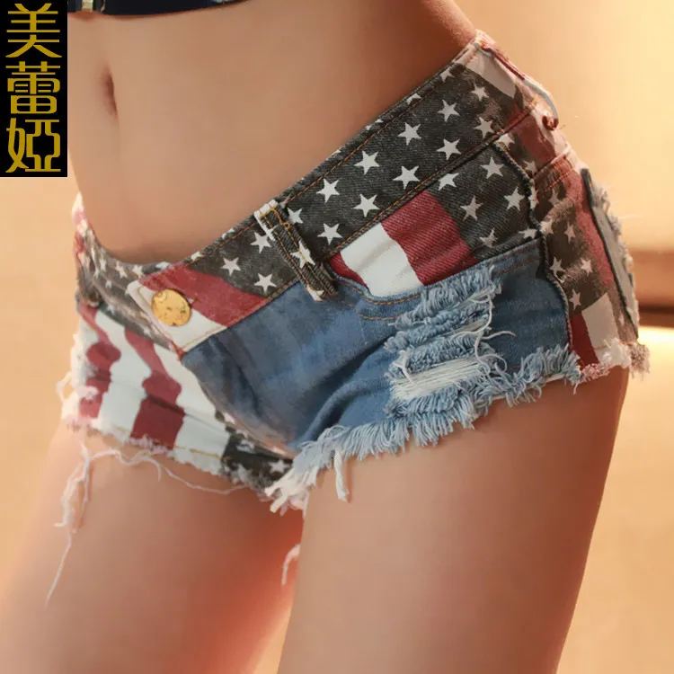 Low Rise Denim Mini Shorts Y2K Retro British Flag Graphic