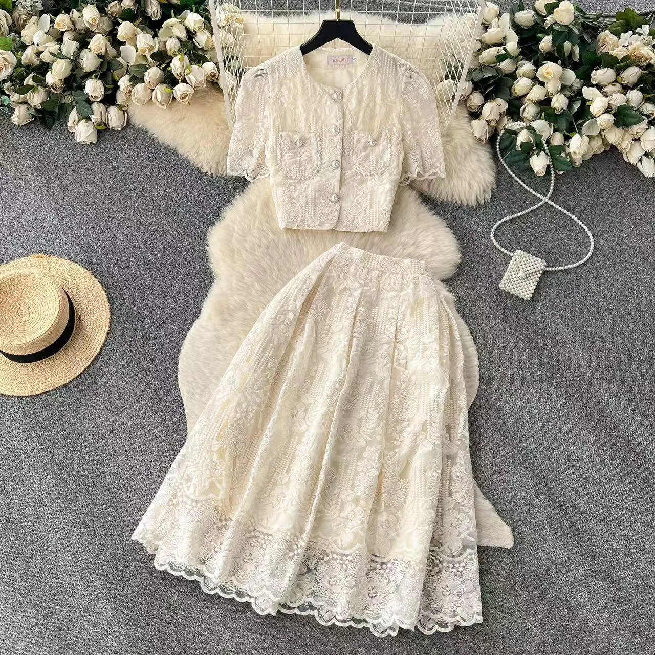 Two-Piece Dress Set Summer Korean Style Floral Lace Button Closure Short Sleeve Shirt and Midi Skirt from Dhgate Two Piece Dress - price 46.21 Two-Piece Dress Set Summer Korean Style Floral Lace Button Closure Short Sleeve Shirt and Midi Skirt from Dhgate Two Piece Dress - price 46.21