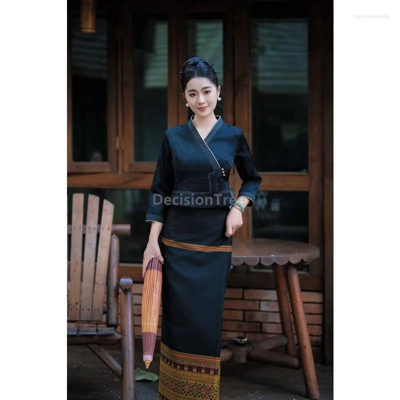 thai casual dress 2025 Retro Thai royal Ethnic wear: Elegant Demure Clothing with Chinese Dai Minority Ethnic Design, Casual Temperament, and Fashionable Design Sense