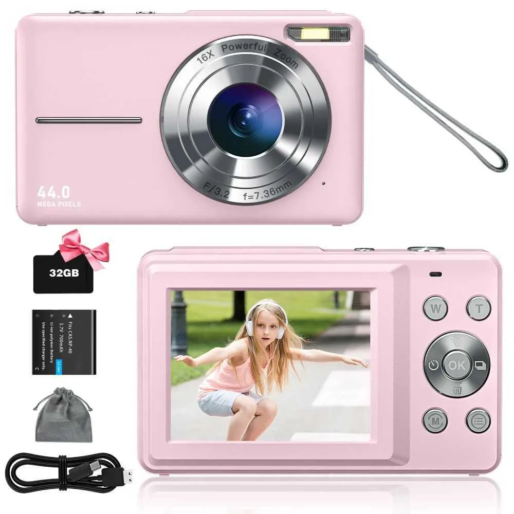 Cámara Infantil Rosa Con Bolsa De Transporte – 1080P HD, 32 GB, Juegos Y Reproductor MP3, Regalo 3-10 Años