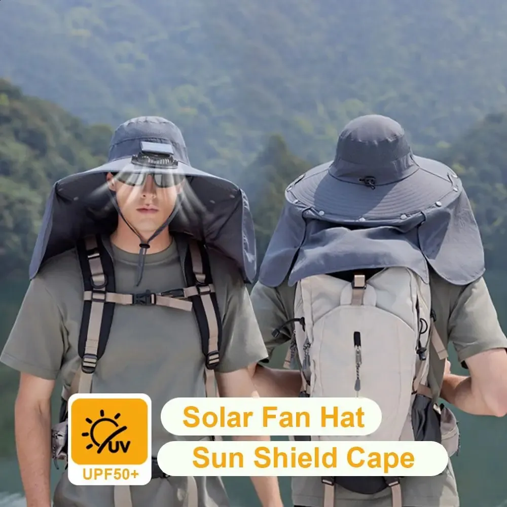 Chapeau Solaire UPF 50+ Avec 2 Ventilateurs Solaires Intégrés – Large Bord, Mentonnière Réglable, Ventilateur Amovible – Pour Pêche, Plage, Randonnée