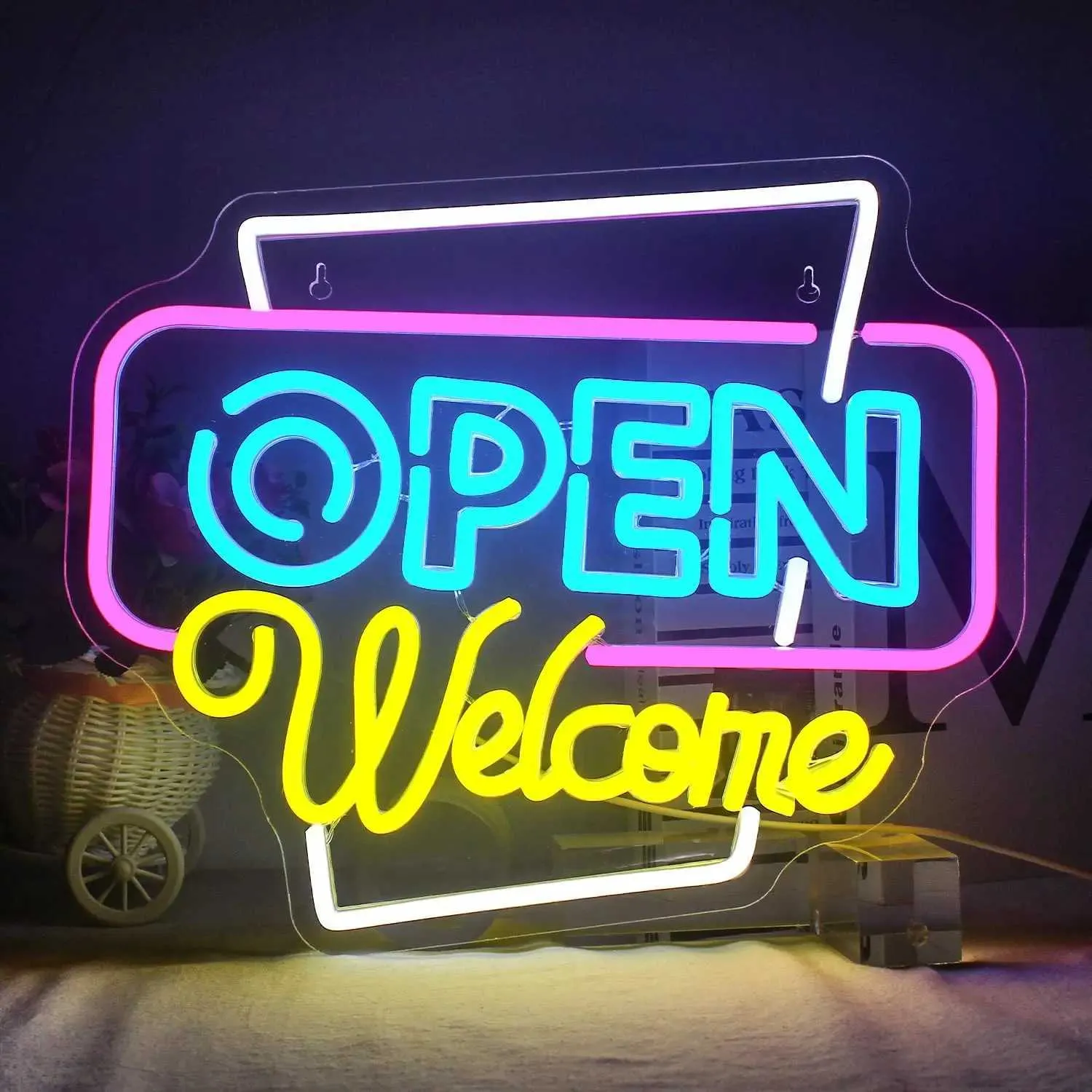 XJ250602 Open Welcome Neon Sign USB Dimmable LED Light For Business ...