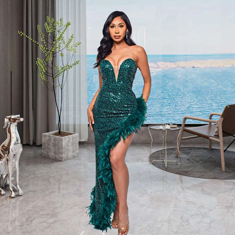Ins Strapless Backless Sequined Feather Dress For... From Morningmadam,  $41.45 | DHgate.Com