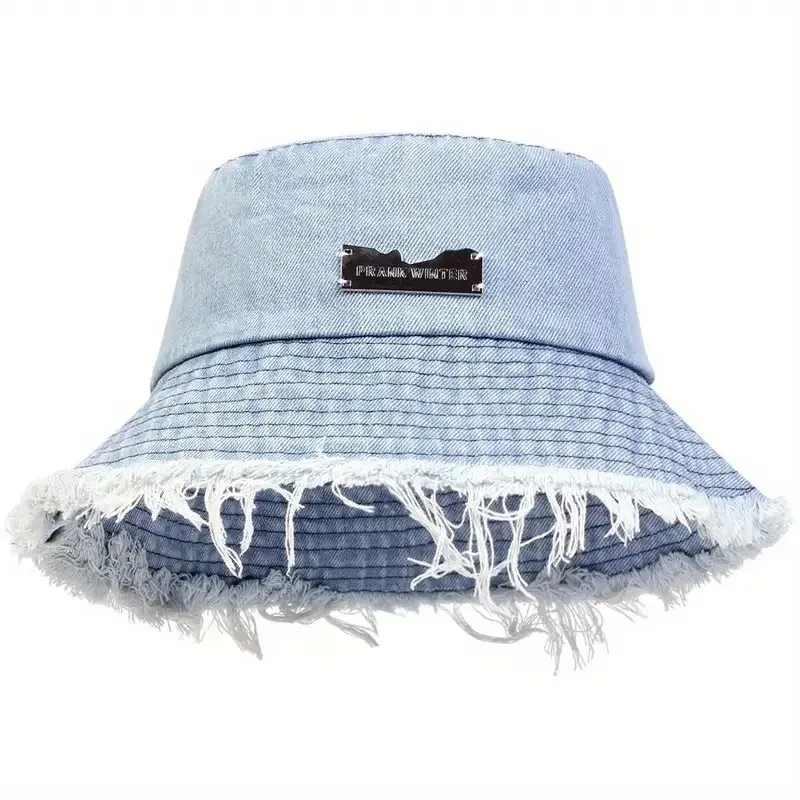Womens Raw Hem Denim Bucket Hat Lightweight Cotton Fedora  display picture 1