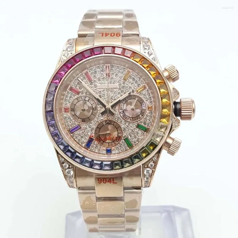 Wristwatches 40mm Colorful Diamond Gem Luxury Men's Quartz