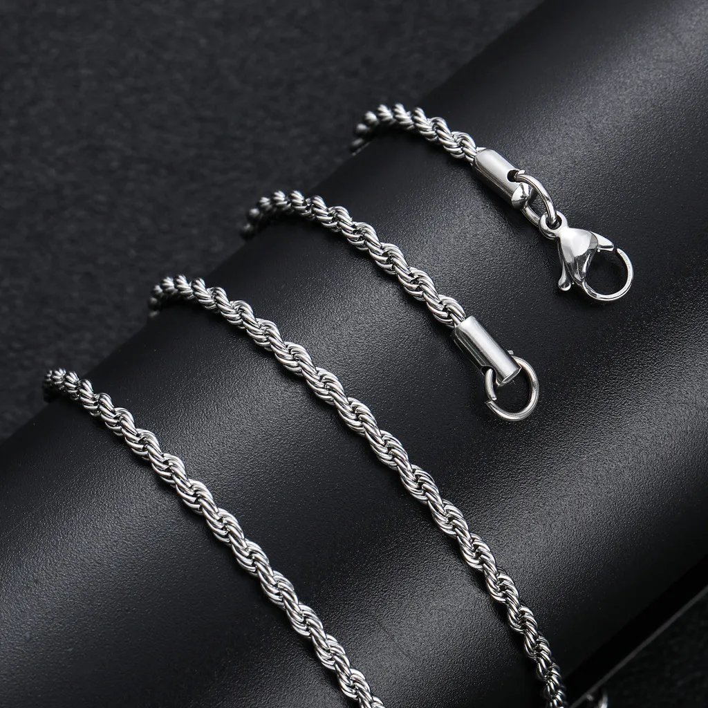Hip Hop Plain Titanium Accessory Necklace Fried Dough Twists 3mm 5mm Multi Size Chain_voghion.com