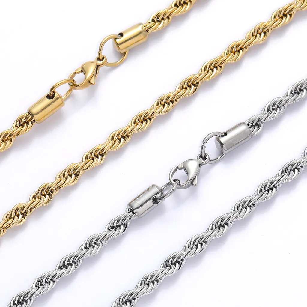 Hip Hop Plain Titanium Accessory Necklace Fried Dough Twists 3mm 5mm Multi Size Chain_voghion.com