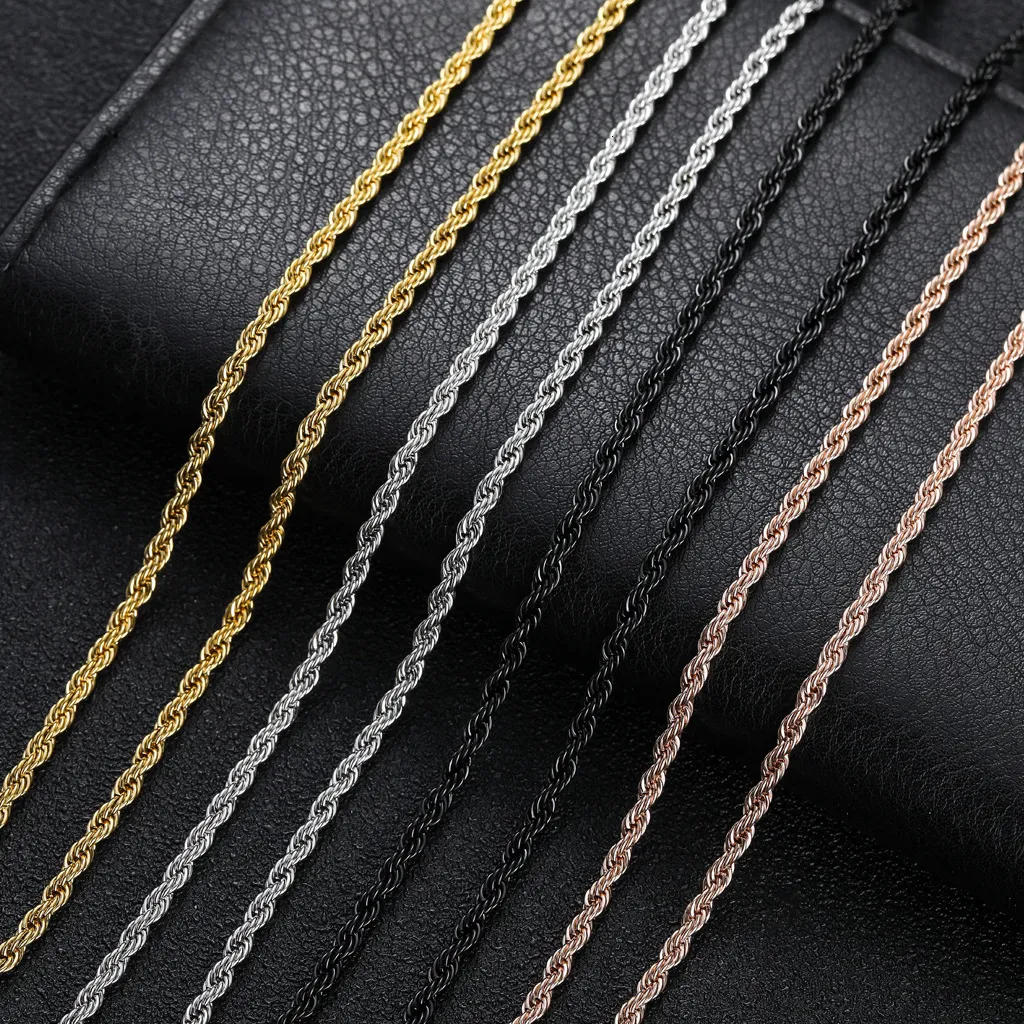 Hip Hop Plain Titanium Accessory Necklace Fried Dough Twists 3mm 5mm Multi Size Chain_voghion.com