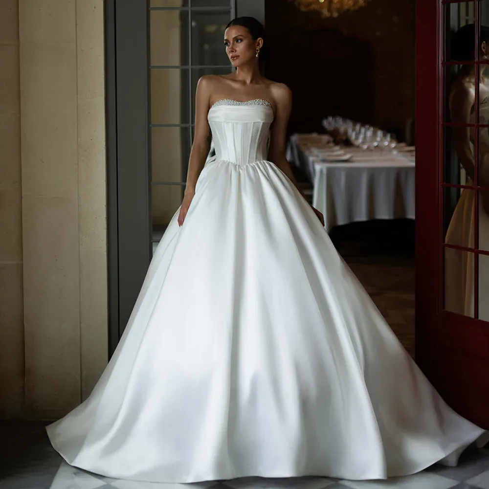 Strless Beaded White Satin Wedding ss Strless Beaded White Satin Wedding ss