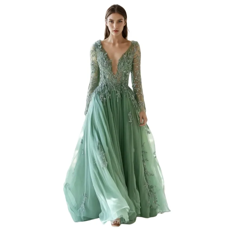 knee length dresses for ladies Ball Gown Sage Green Satin Prom Dress – Lisposa