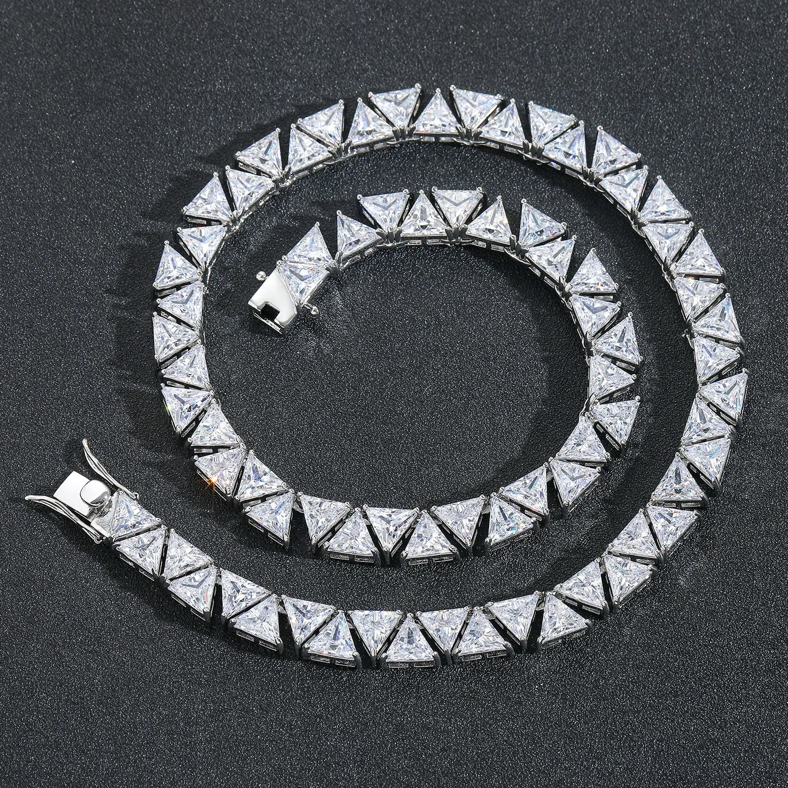 Hip Hop Necklace With 9mm Triangular Moissaniteia Tennis Fashionable And Versatile Mens Accessory Collarbone Chain_voghion.com