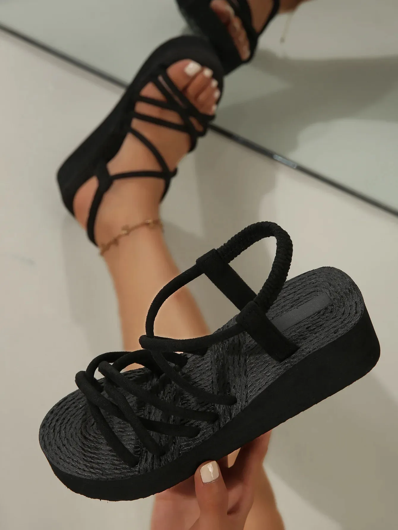 Women’s Summer Wedge Sandals With Elastic Strap & Soft Eva Sole_voghion.com