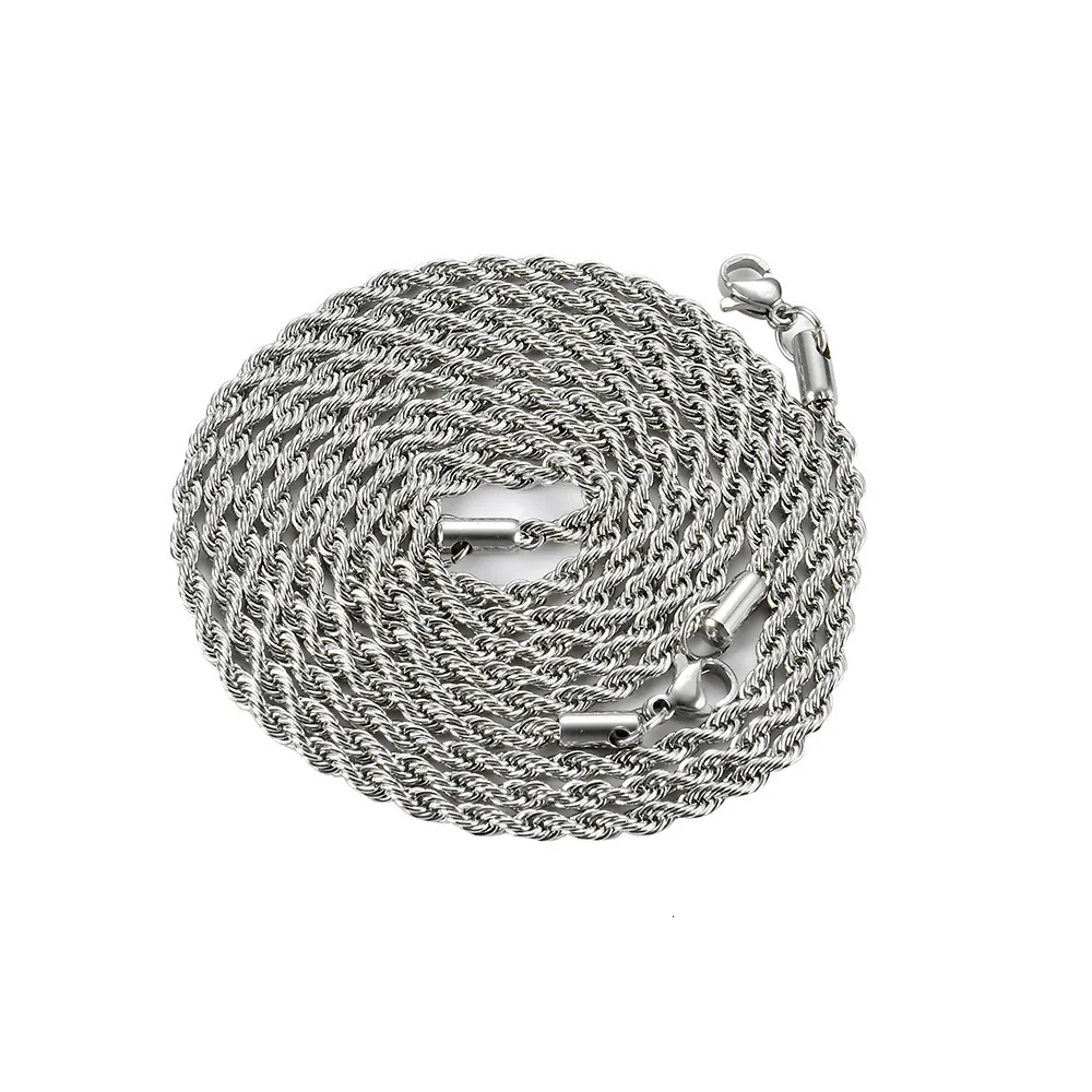 Hip Hop Plain Titanium Accessory Necklace Fried Dough Twists 3mm 5mm Multi Size Chain_voghion.com